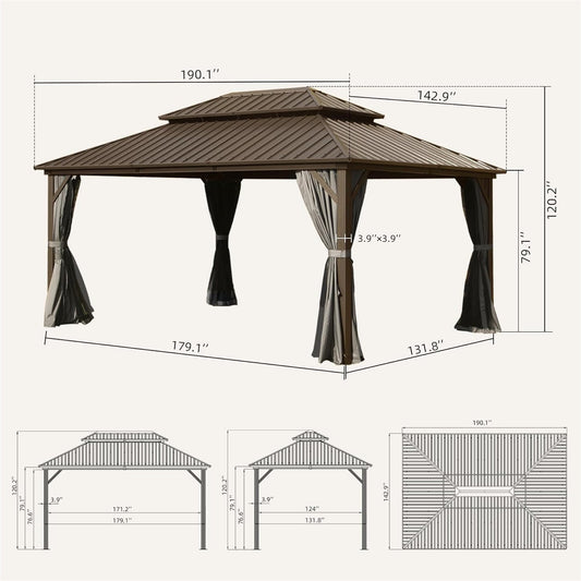 12' x 16' Hardtop Aluminum Gazebo with Double Roof Canopy