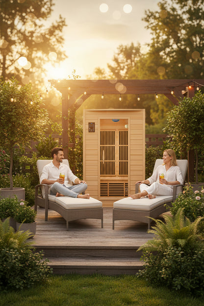 2-Person Carbon Infrared Sauna - Canadian Hemlock Wooden Sauna - 1700 Watts - Premium Audio